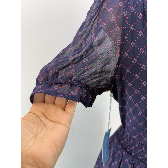 Draper James Hem Dress size L Elbow puffed Sleeve pockets smocked waist Bandana - Picture 9 of 16